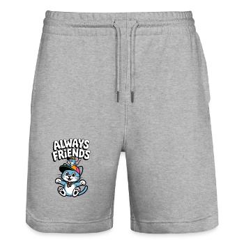 Amitié du chat et de la souris - Short de jogging bio TRAINER Stanley/Stella unisexe - gris chiné - Devant - Nik (191cm) & Marisol (170cm)