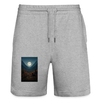 Lumière lunaire sur vallée forestière - Short de jogging bio TRAINER Stanley/Stella unisexe - gris chiné - Devant - Nik (191cm) & Marisol (170cm)
