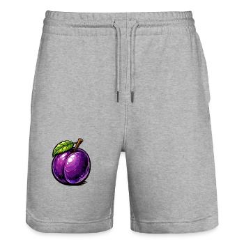 Prune de dessin animé aux riches tons violets et brillant - Short de jogging bio TRAINER Stanley/Stella unisexe - gris chiné - Devant - Nik (191cm) & Marisol (170cm)
