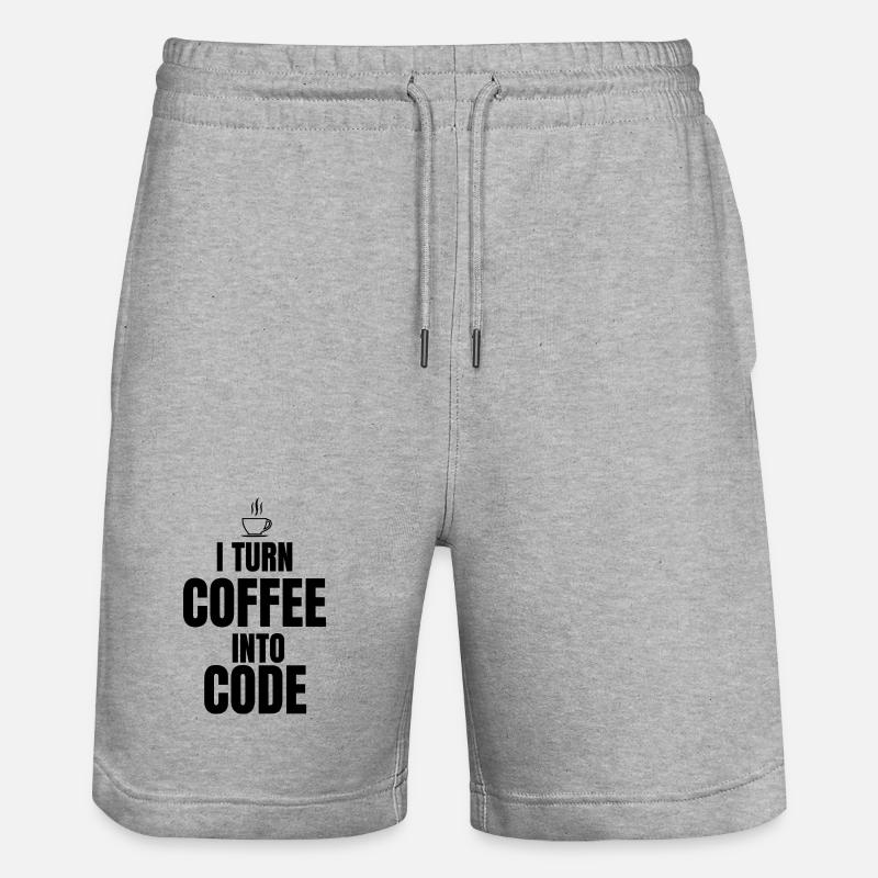 I Turn Coffee Into Code - Stanley/Stella Trainer Unisex Organic Jogging Shorts - heather grey