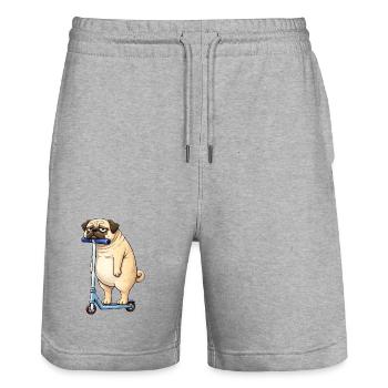 Cute Pug Scooter Scooter Dog Lonely Cartoon - Stanley/Stella Trainer Unisex Organic Jogging Shorts - heather grey - Front - Nik (191cm) & Marisol (170cm)