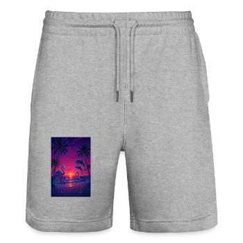 RockyZoo23 - Stanley/Stella Trainer Unisex Organic Jogging Shorts - heather grey - Front - Nik (191cm) & Marisol (170cm)