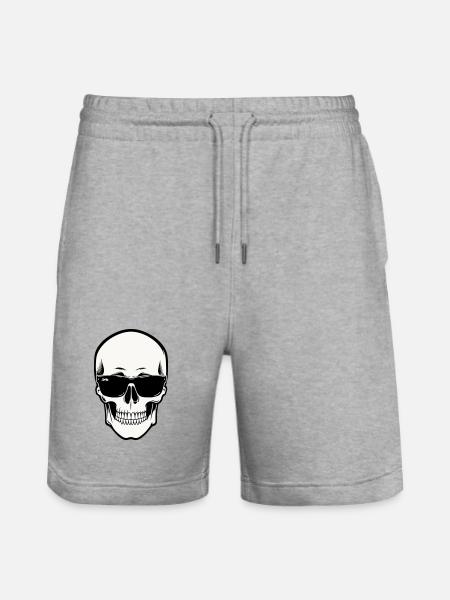 Skeleton with Sunglasses in Monochrome - Stanley/Stella Trainer Unisex Organic Jogging Shorts - heather grey