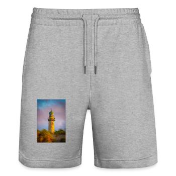 Phare de Warnemünde au coucher du soleil - Short de jogging bio TRAINER Stanley/Stella unisexe - gris chiné - Devant - Nik (191cm) & Marisol (170cm)