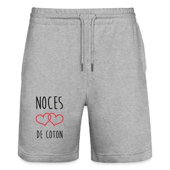 Noces de Coton 1 an de mariage - Short de jogging bio TRAINER Stanley/Stella unisexe - gris chiné - Devant - Nik (191cm) & Marisol (170cm)