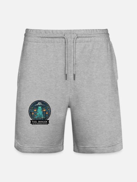 Pixel Invasion City War - Stanley/Stella Trainer Unisex Organic Jogging Shorts - heather grey
