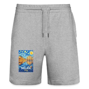 Milan, Italie. - Short de jogging bio TRAINER Stanley/Stella unisexe - gris chiné - Devant - Nik (191cm) & Marisol (170cm)