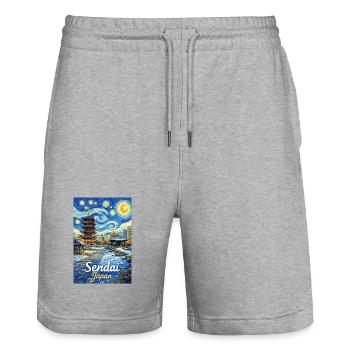 Sendai, Japan - Stanley/Stella Unisex Bio Joggingshorts Trainer  - Grau meliert - Vorne - Nik (191cm) & Marisol (170cm)