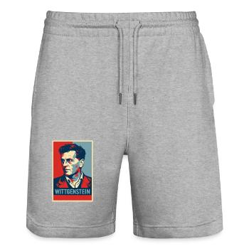 Wittgenstein Pop-Porträt - Stanley/Stella Unisex Bio Joggingshorts Trainer  - Grau meliert - Vorne - Nik (191cm) & Marisol (170cm)