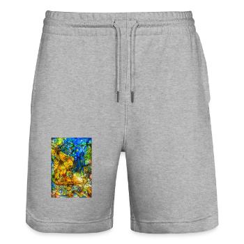 Colorful city woman in cubist style - Stanley/Stella Trainer Unisex Organic Jogging Shorts - heather grey - Front - Nik (191cm) & Marisol (170cm)