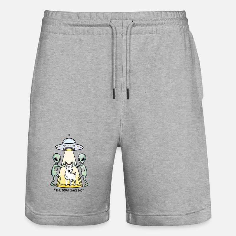 Funny Alien Kidnapping Goat - Stanley/Stella Trainer Unisex Organic Jogging Shorts - heather grey