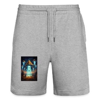 Alien UFO Pyramid Rocket - Stanley/Stella Unisex Bio Joggingshorts Trainer  - Grau meliert - Vorne - Nik (191cm) & Marisol (170cm)