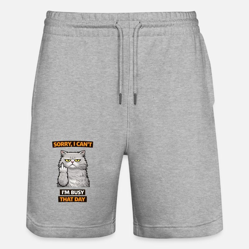 cranky Cat Busy Day Middle Finger - Short de jogging bio TRAINER Stanley/Stella unisexe - gris chiné