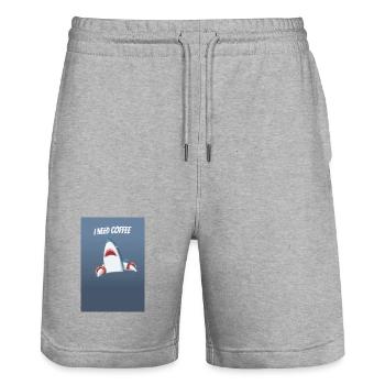 I Need Coffee Funny Shark Design - Stanley/Stella Unisex Bio Joggingshorts Trainer  - Grau meliert - Vorne - Nik (191cm) & Marisol (170cm)