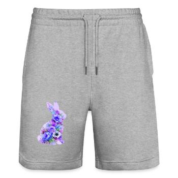 Fleurs pastel de lapins - Short de jogging bio TRAINER Stanley/Stella unisexe - gris chiné - Devant - Nik (191cm) & Marisol (170cm)