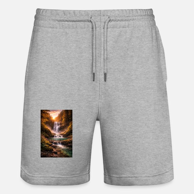 Waterfall in the evening sun - Stanley/Stella Trainer Unisex Organic Jogging Shorts - heather grey