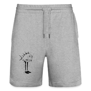 Lustiger Fisch mit Beinen Cartoon Motiv - Stanley/Stella Unisex Bio Joggingshorts Trainer  - Grau meliert - Vorne - Nik (191cm) & Marisol (170cm)