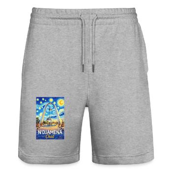 N-Djamena Chad Starry Night - Stanley/Stella Trainer Unisex Organic Jogging Shorts - heather grey - Front - Nik (191cm) & Marisol (170cm)
