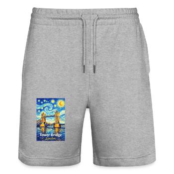 Tower Bridge London Star Swirl - Stanley/Stella Trainer Unisex Organic Jogging Shorts - heather grey - Front - Nik (191cm) & Marisol (170cm)