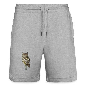Eagle Owl with Orange Eyes - Stanley/Stella Trainer Unisex Organic Jogging Shorts - heather grey - Front - Nik (191cm) & Marisol (170cm)