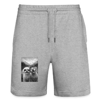 Mountain Lake Paw Friendship - Stanley/Stella Trainer Unisex Organic Jogging Shorts - heather grey - Front - Nik (191cm) & Marisol (170cm)