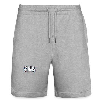 He is Risen - Stanley/Stella Unisex Bio Joggingshorts Trainer  - Grau meliert - Vorne - Nik (191cm) & Marisol (170cm)