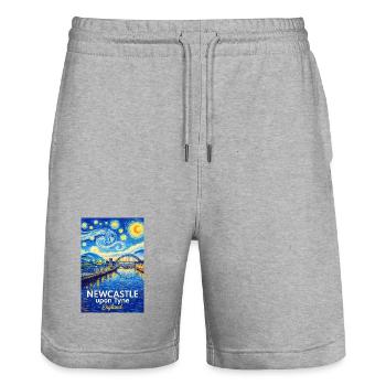 Newcastle Tyne Starry Sky Artwork - Stanley/Stella Trainer Unisex Organic Jogging Shorts - heather grey - Front - Nik (191cm) & Marisol (170cm)