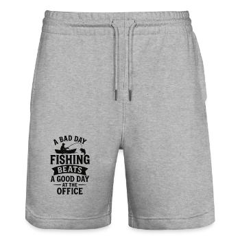 Angler saying: Better on the water than in the office - Stanley/Stella Trainer Unisex Organic Jogging Shorts - heather grey - Front - Nik (191cm) & Marisol (170cm)
