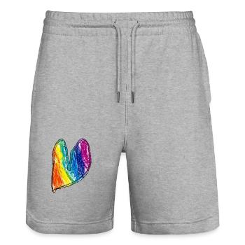 Rainbow Heart Wax Crayon - Stanley/Stella Trainer Unisex Organic Jogging Shorts - heather grey - Front - Nik (191cm) & Marisol (170cm)