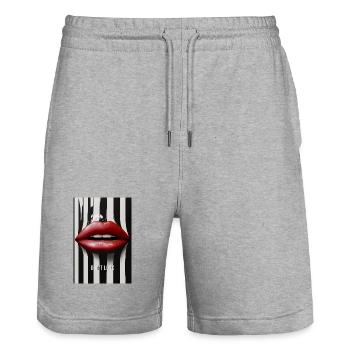 Don’t Look Lippen Statement Design - Stanley/Stella Unisex Bio Joggingshorts Trainer  - Grau meliert - Vorne - Nik (191cm) & Marisol (170cm)