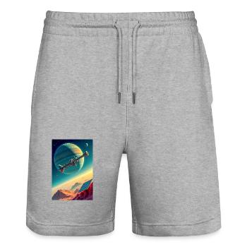 L’humanité trouve enfin sa nouvelle maison dans l’espace - Short de jogging bio TRAINER Stanley/Stella unisexe - gris chiné - Devant - Nik (191cm) & Marisol (170cm)
