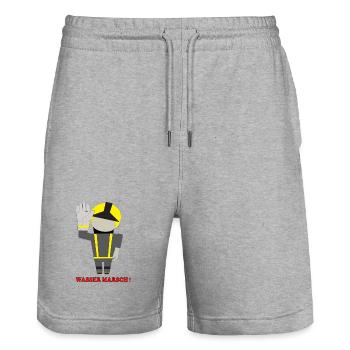 Water March Firefighter Hero - Stanley/Stella Trainer Unisex Organic Jogging Shorts - heather grey - Front - Nik (191cm) & Marisol (170cm)
