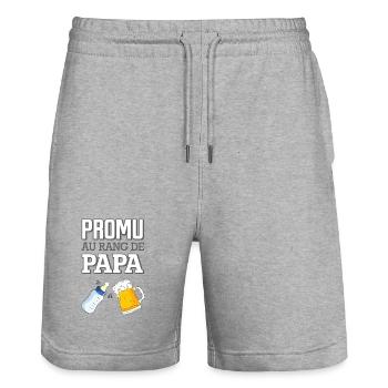 Promu au Rang de Papa Humour Naissance Bébé - Short de jogging bio TRAINER Stanley/Stella unisexe - gris chiné - Devant - Nik (191cm) & Marisol (170cm)