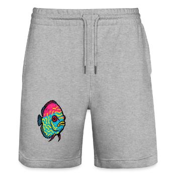 Pop Art Discus Fish Pink and Vibrant Yellow - Stanley/Stella Trainer Unisex Organic Jogging Shorts - heather grey - Front - Nik (191cm) & Marisol (170cm)