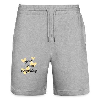 Les filles peuvent tout faire Badge papillon - Short de jogging bio TRAINER Stanley/Stella unisexe - gris chiné - Devant - Nik (191cm) & Marisol (170cm)