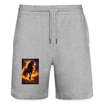 Feuerpferd im Flammensturm - Stanley/Stella Unisex Bio Joggingshorts Trainer  - Grau meliert - Vorne - Nik (191cm) & Marisol (170cm)