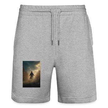 Witch in Foggy Cornfield at Dusk - Stanley/Stella Trainer Unisex Organic Jogging Shorts - heather grey - Front - Nik (191cm) & Marisol (170cm)
