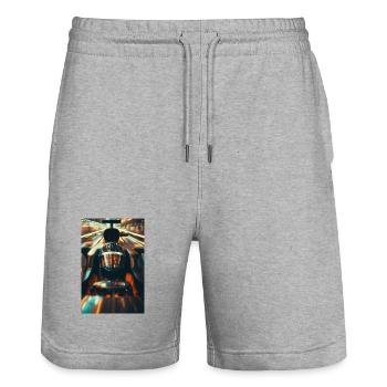 Neon Apex Racer Helm in Bewegung - Stanley/Stella Unisex Bio Joggingshorts Trainer  - Grau meliert - Vorne - Nik (191cm) & Marisol (170cm)
