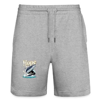Hope whales and swan - Stanley/Stella Trainer Unisex Organic Jogging Shorts - heather grey - Front - Nik (191cm) & Marisol (170cm)