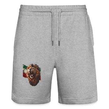 Lion rugissant et drapeau iranien - Short de jogging bio TRAINER Stanley/Stella unisexe - gris chiné - Devant - Nik (191cm) & Marisol (170cm)