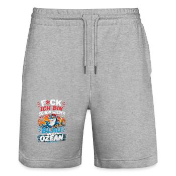 Witziger Hai am Strand: Blau wie Ozean - Stanley/Stella Unisex Bio Joggingshorts Trainer  - Grau meliert - Vorne - Nik (191cm) & Marisol (170cm)