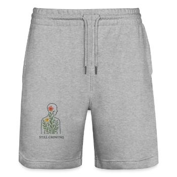 Still Growing Pflanzensilhouette - Stanley/Stella Unisex Bio Joggingshorts Trainer  - Grau meliert - Vorne - Nik (191cm) & Marisol (170cm)