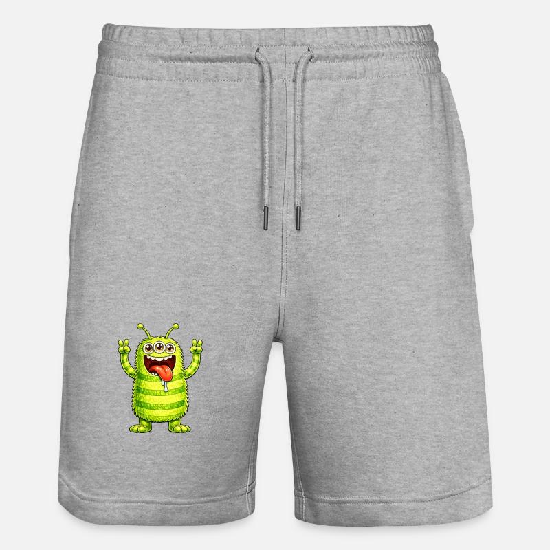Monstre vert trois yeux joyeux - Short de jogging bio TRAINER Stanley/Stella unisexe - gris chiné