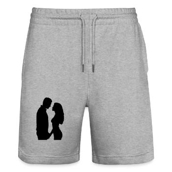 Couple Silhouette Amour Romance Petit ami de la Saint-Valentin - Short de jogging bio TRAINER Stanley/Stella unisexe - gris chiné - Devant - Nik (191cm) & Marisol (170cm)