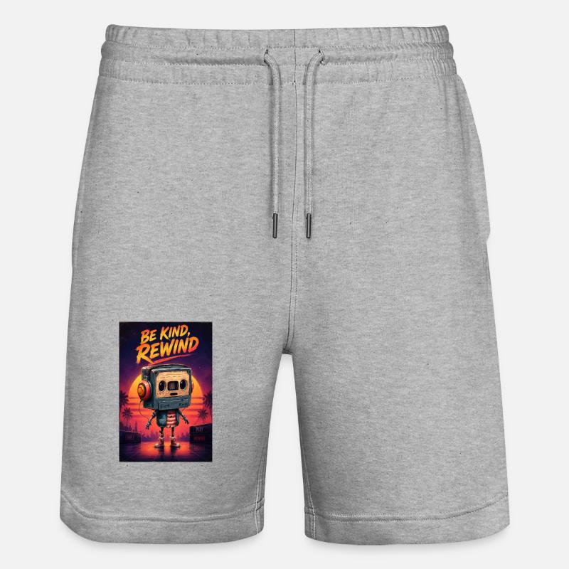 Be Kind, Rewind Robot Sunset - Stanley/Stella Trainer Unisex Organic Jogging Shorts - heather grey