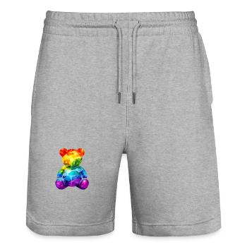 Regenbogen-Teddybär im geometrischen Muster - Stanley/Stella Unisex Bio Joggingshorts Trainer  - Grau meliert - Vorne - Nik (191cm) & Marisol (170cm)
