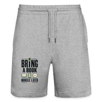 The Silent Book Club Bring a Book, Mingle Later - Stanley/Stella Trainer Unisex Organic Jogging Shorts - heather grey - Front - Nik (191cm) & Marisol (170cm)