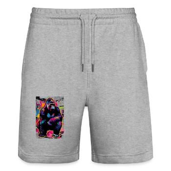 gorilla - Stanley/Stella Trainer Unisex Organic Jogging Shorts - heather grey - Front - Nik (191cm) & Marisol (170cm)