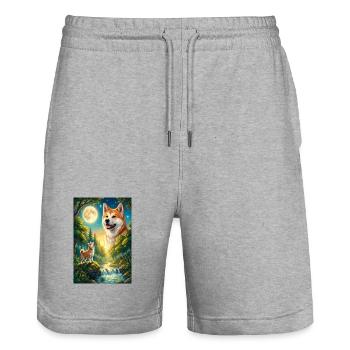 Howling to the Moon Meme Animal Dog Akita Inu - Stanley/Stella Trainer Unisex Organic Jogging Shorts - heather grey - Front - Nik (191cm) & Marisol (170cm)