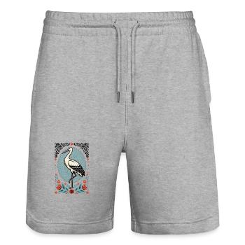 Cigogne dans le style cercle de fleurs - Short de jogging bio TRAINER Stanley/Stella unisexe - gris chiné - Devant - Nik (191cm) & Marisol (170cm)